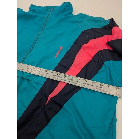 Vintage 80's Adidas 2XL Teal Navy Neon Pink‎ Color Block Track Jacket Football